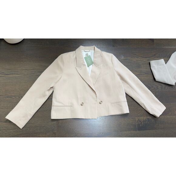 NWT H&M Double-breasted, cropped jacket in twill beige sz M - Picture 2 of 4